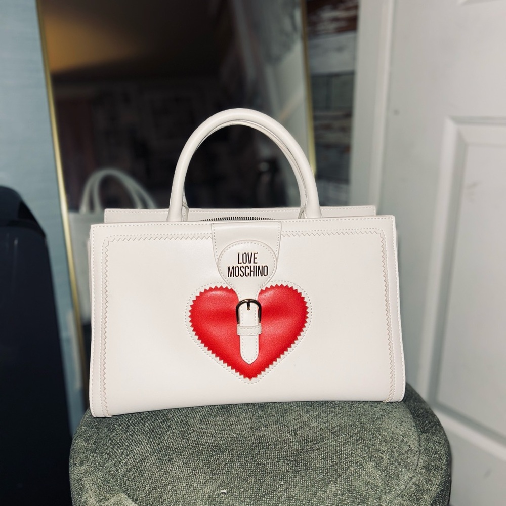 Love Moschino White Satchel with Red Heart